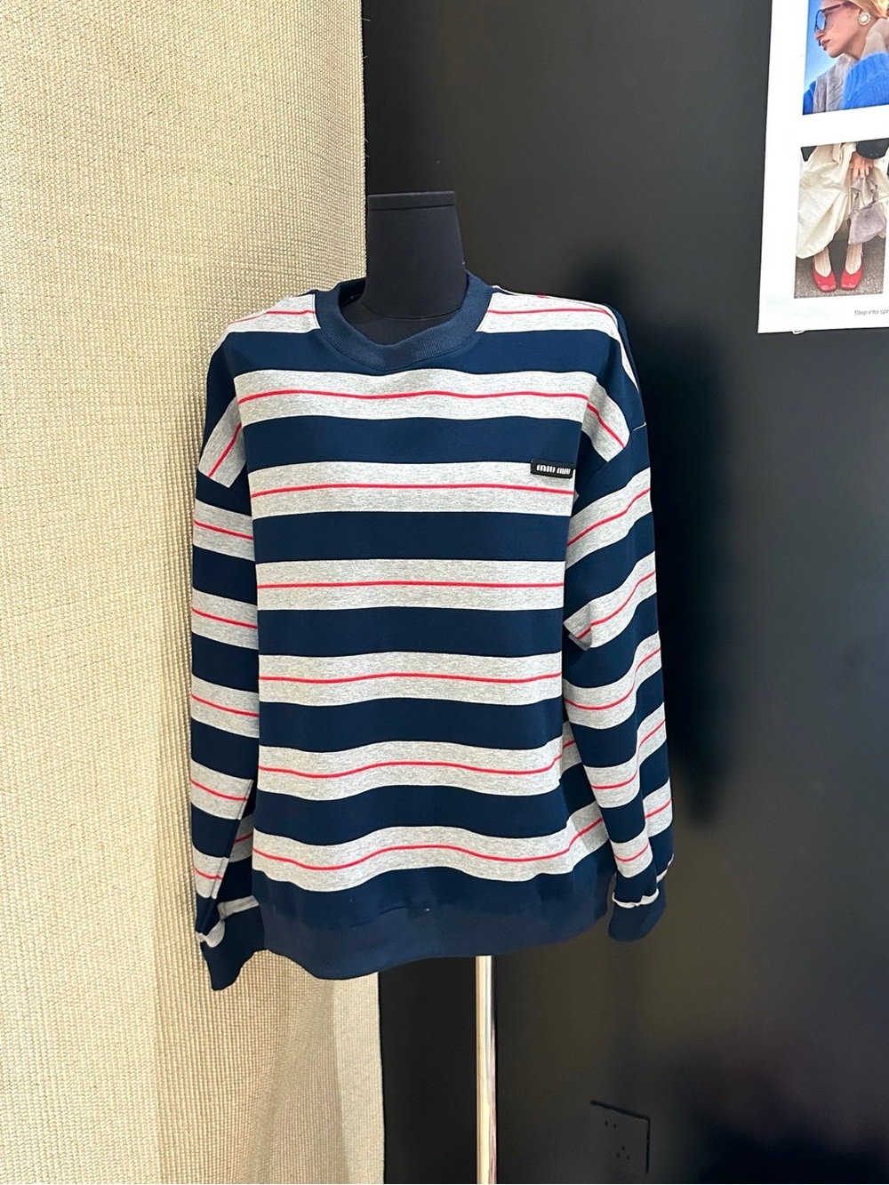 Miu Miu Navy, Light Gray & Red Striped Long Sleeve Tee